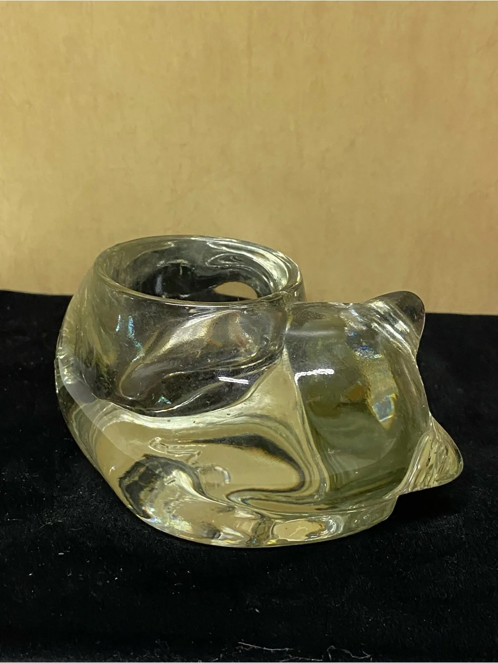 Vintage Avon Sleeping Cat Kitten Glass Votive Candle Holder